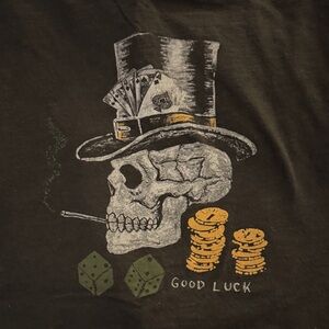 Black Graphic Skull lucky brand T-Shirt with Top Hat and Coins xl